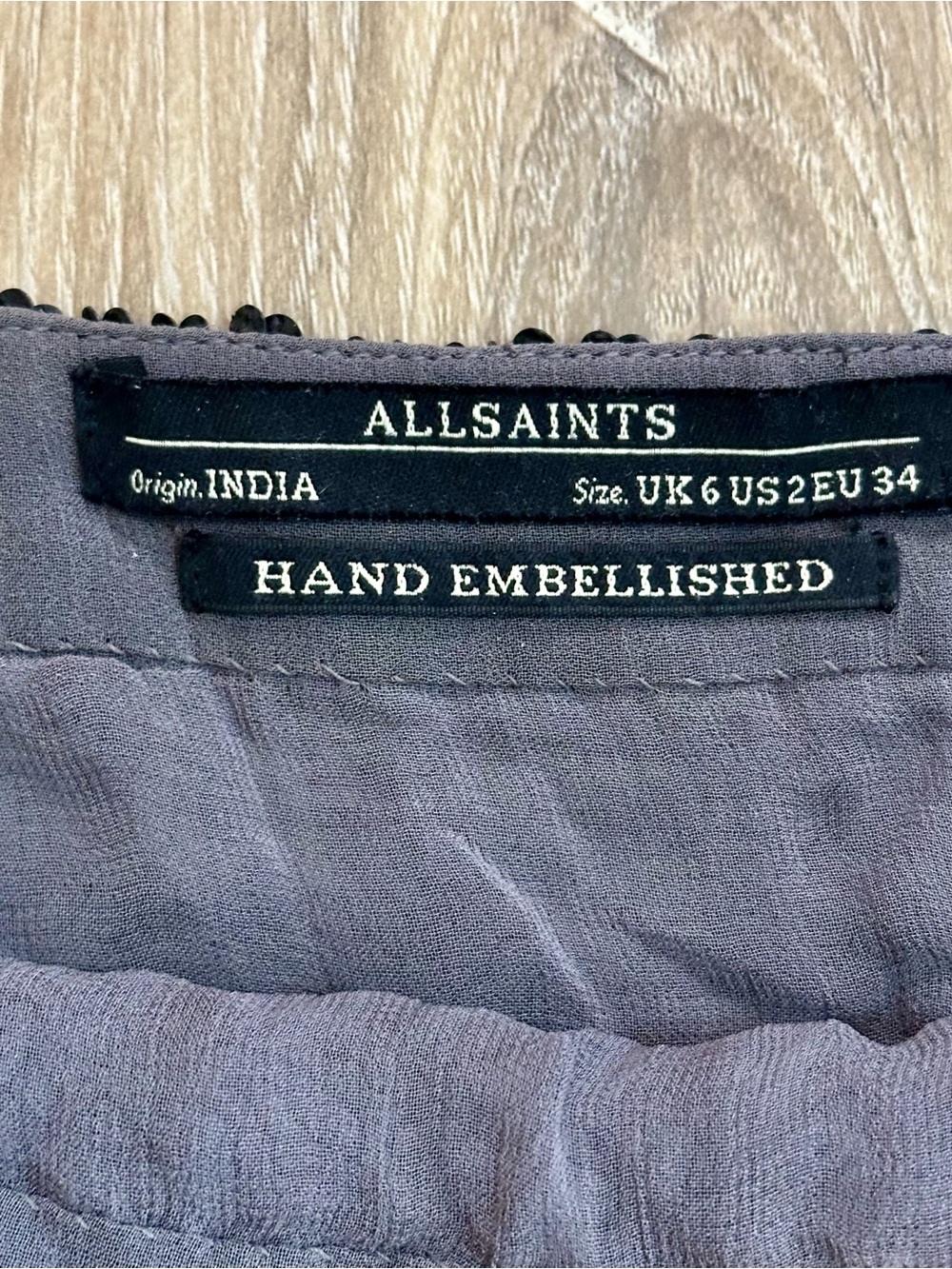 AllSaints Suzi Zip Hand Embellished Sequin Mini Skirt US 2 Black Beaded - Picture 6 of 12